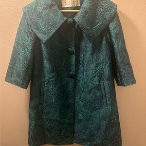 Trina Turk Teal Floral Cape Vintage Inspired Coat